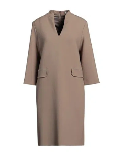 Peserico Woman Midi Dress Khaki Size 10 Polyester, Viscose, Cotton, Elastane, Silk In Beige