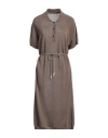 Peserico Woman Midi Dress Khaki Size 6 Linen, Cotton, Metallic Fiber In Beige