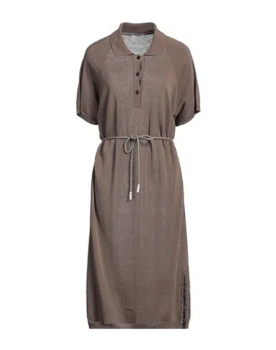 Peserico Woman Midi Dress Khaki Size 6 Linen, Cotton, Metallic Fiber In Brown