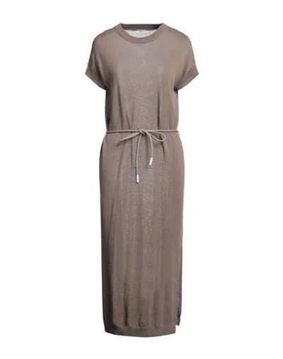 Peserico Woman Midi Dress Khaki Size 4 Metallic Fiber, Linen, Cotton In Beige