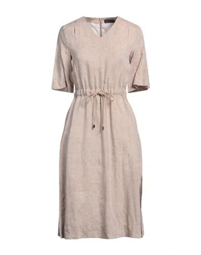 Peserico Woman Midi Dress Light Brown Size 0 Linen, Cotton In Neutral