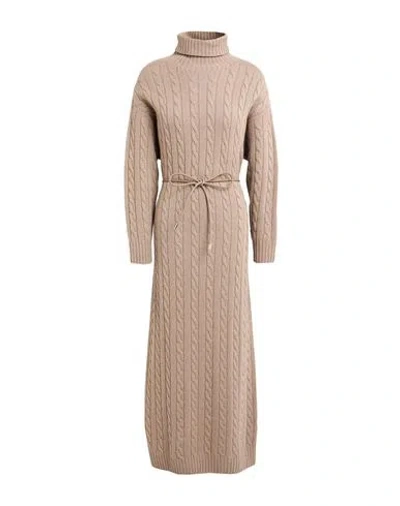 Peserico Woman Midi Dress Light Brown Size 14 Virgin Wool, Silk, Viscose, Cashmere, Polyester In Beige