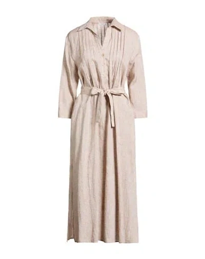 Peserico Woman Midi Dress Light Brown Size 8 Linen In Neutral