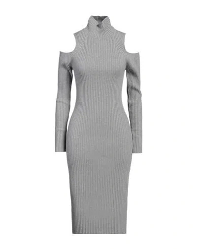 Peserico Woman Midi Dress Light Grey Size 4 Virgin Wool, Silk, Viscose, Cashmere, Polyester