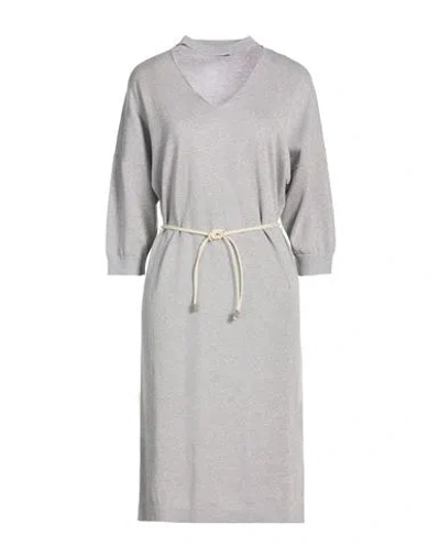 Peserico Woman Midi Dress Light Grey Size 12 Cotton, Viscose, Metallic Fiber, Polyester In Gray