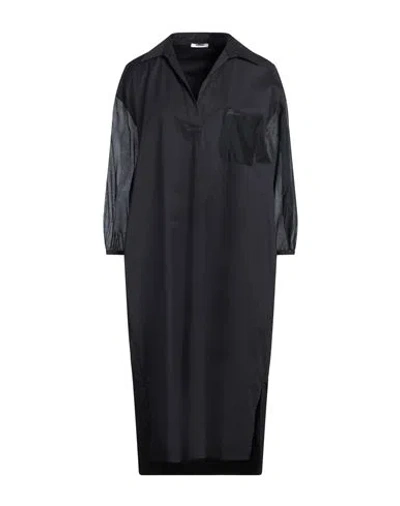 Peserico Woman Midi Dress Midnight Blue Size 10 Cotton, Elastane, Silk