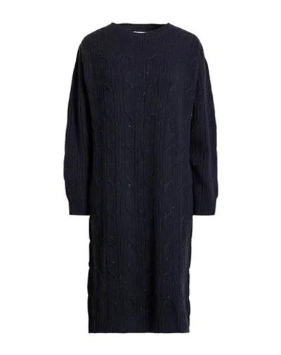 Peserico Woman Midi Dress Midnight Blue Size 12 Virgin Wool, Silk, Viscose, Cashmere, Polyester