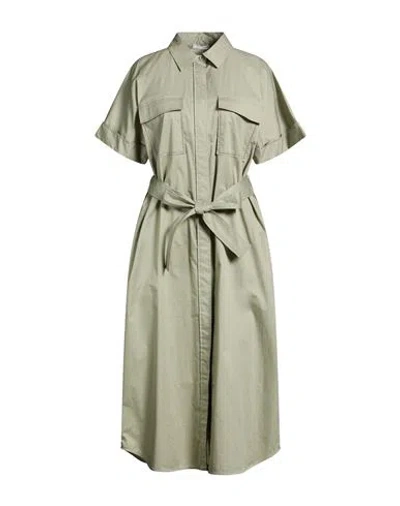 Peserico Woman Midi Dress Sage Green Size 12 Cotton, Elastane