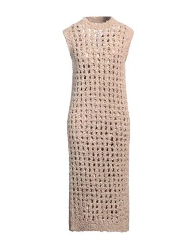 Peserico Woman Midi Dress Sand Size 6 Alpaca Wool, Polyamide, Wool, Polyester In Beige