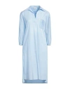 Peserico Woman Midi Dress Sky Blue Size 12 Cotton, Elastane, Silk