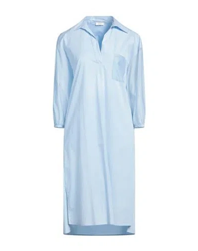 Peserico Woman Midi Dress Sky Blue Size 12 Cotton, Elastane, Silk