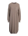Peserico Woman Midi Dress Taupe Size 12 Virgin Wool, Silk, Cashmere, Metallic Fiber