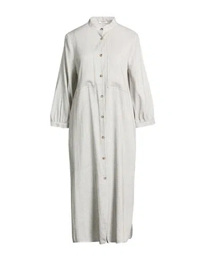 Peserico Woman Midi Dress White Size 0 Ramie, Silk, Cotton In Gray