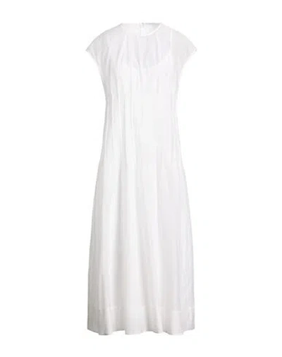 Peserico Woman Midi Dress White Size 10 Cotton, Silk In Multi