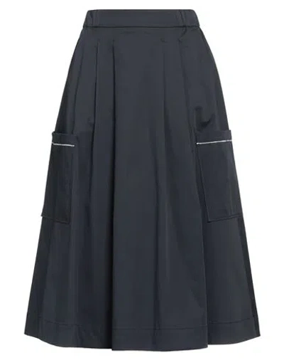 Peserico Woman Midi Skirt Midnight Blue Size 2 Cotton, Elastane