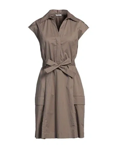 Peserico Woman Mini Dress Khaki Size 6 Cotton, Elastane In Beige