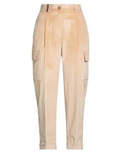 Peserico Woman Pants Apricot Size 6 Cotton, Viscose, Elastane, Leather In Orange