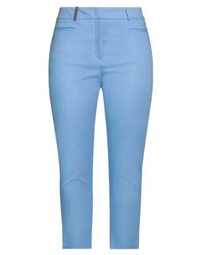 Peserico Woman Pants Azure Size 12 Cotton, Viscose, Elastane In Blue