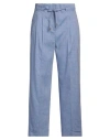 Peserico Woman Pants Azure Size 6 Virgin Wool, Linen In Blue