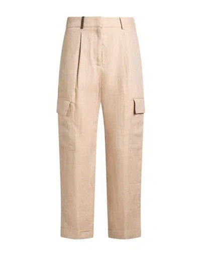 Peserico Woman Pants Beige Size 4 Linen