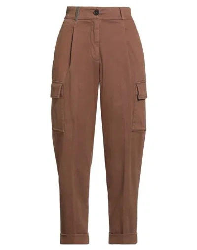 Peserico Woman Pants Brown Size 10 Cotton, Elastane