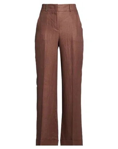 Peserico Woman Pants Brown Size 10 Linen