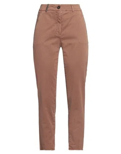 Peserico Woman Pants Brown Size 12 Cotton, Elastane