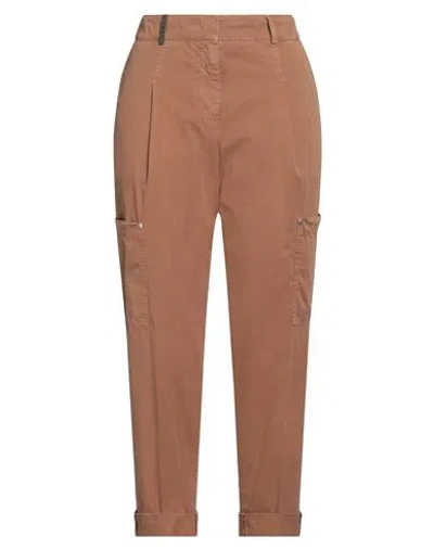 Peserico Woman Pants Brown Size 12 Cotton, Elastane