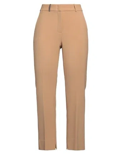 Peserico Woman Pants Camel Size 12 Polyester, Viscose, Cotton, Elastane In Beige