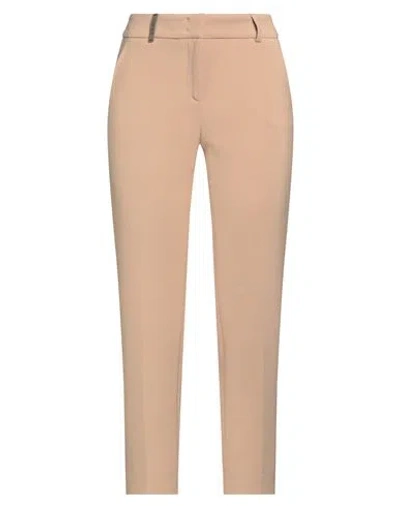 Peserico Woman Pants Camel Size 16 Polyester, Viscose, Cotton, Elastane In Beige