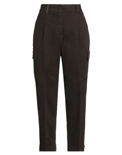 Peserico Woman Pants Chocolate Brown Size 10 Cotton, Elastane In Black