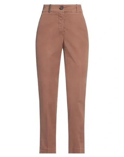 Peserico Woman Pants Chocolate Brown Size 2 Cotton, Elastane, Leather In Brown