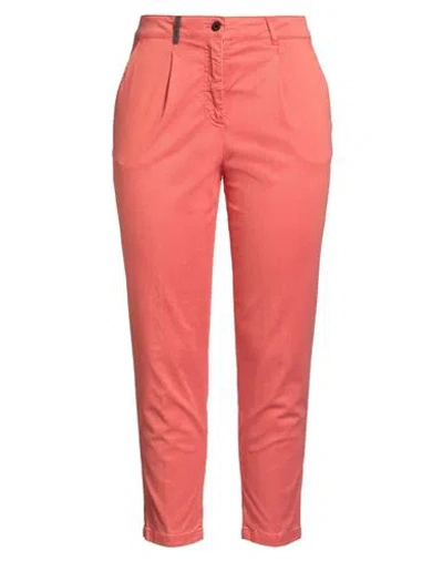 Peserico Woman Pants Coral Size 10 Cotton, Tencel, Silk, Elastane In Red