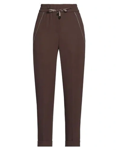 Peserico Woman Pants Dark Brown Size 12 Polyester In Brown