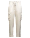 Peserico Easy Woman Pants Cream Size 4 Linen In White