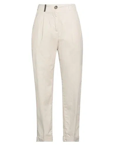 Peserico Woman Pants Ivory Size 12 Cotton, Elastane In White