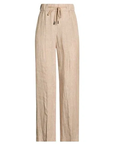 Peserico Woman Pants Khaki Size 12 Linen In Nude