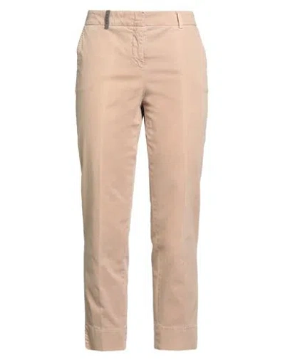 Peserico Woman Pants Light Brown Size 12 Cotton, Elastane In Beige