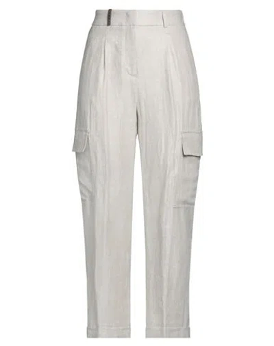 Peserico Woman Pants Light Grey Size 8 Linen