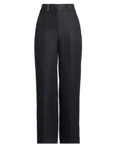 Peserico Woman Pants Midnight Blue Size 8 Linen In Black