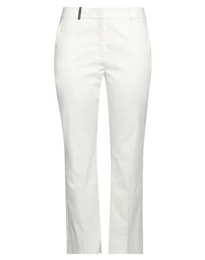 Peserico Woman Pants Off White Size 12 Cotton, Elastane, Leather