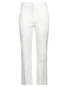Peserico Woman Pants Off White Size 12 Cotton, Elastane, Leather In Off White