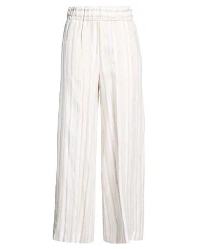 Peserico Woman Pants Off White Size 6 Linen In Purple