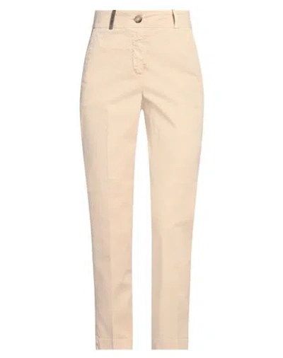 Peserico Woman Pants Sand Size 2 Cotton, Elastane, Leather In Beige