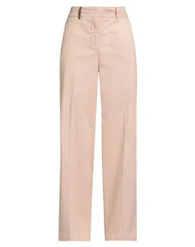 Peserico Woman Pants Sand Size 10 Cotton, Tencel, Silk, Elastane In Neutral