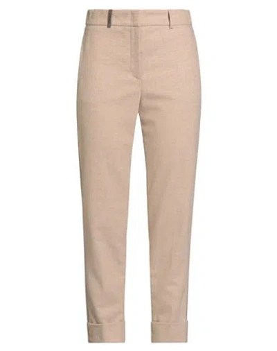 Peserico Woman Pants Sand Size 10 Wool, Polyester, Viscose, Polyamide, Elastane In Multi