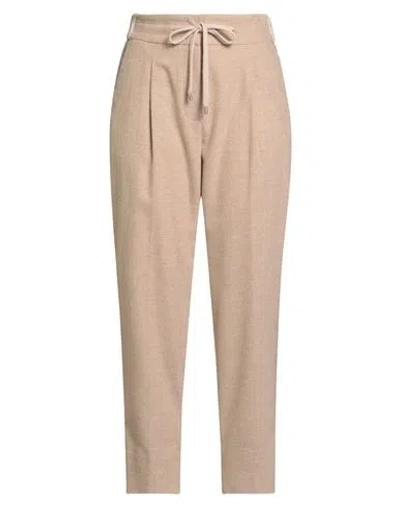 Peserico Woman Pants Sand Size 12 Wool, Polyester, Viscose, Polyamide, Elastane In Neutral