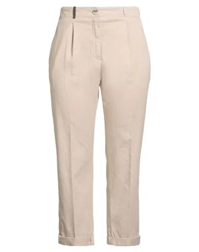 Peserico Woman Pants Sand Size 14 Cotton, Tencel, Silk, Elastane In Neutral