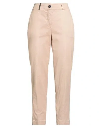 Peserico Woman Pants Sand Size 6 Cotton, Tencel, Silk, Elastane In Pink