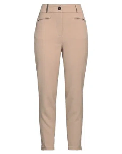 Peserico Woman Pants Sand Size 6 Polyester, Viscose, Cotton, Elastane In Beige